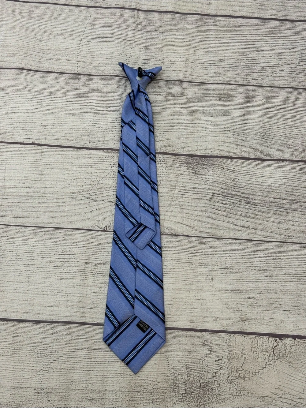 Boys Blue & Black Striped Pre-Tied Necktie 17” Adjustable Dress Tie